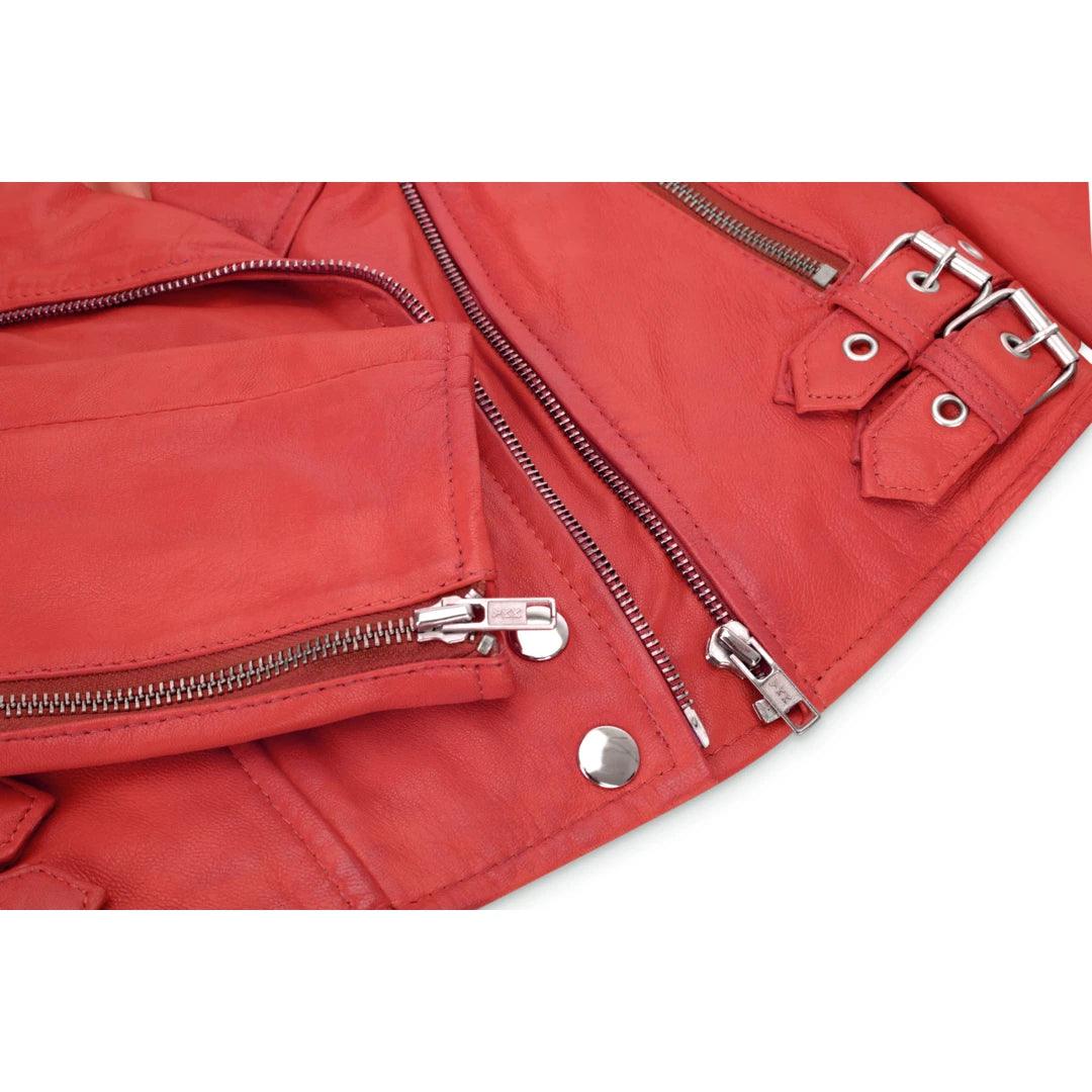 Womens Short Real Leather Jacket Cross Zip Biker Slim Fit Brando Soft Classic - Knighthood Store