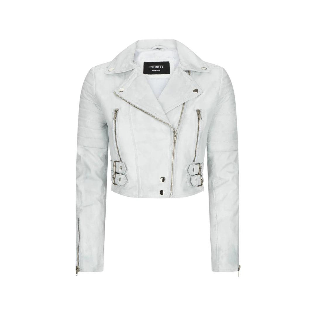 Womens Short Real Leather Jacket Cross Zip Biker Slim Fit Brando Soft Classic - Knighthood Store