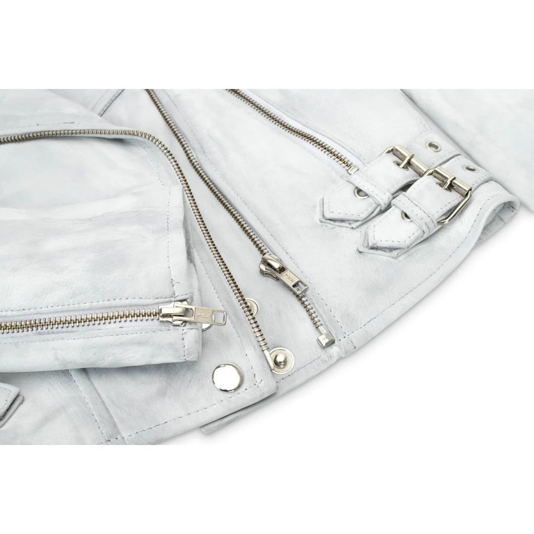 Womens Short Real Leather Jacket Cross Zip Biker Slim Fit Brando Soft Classic - Knighthood Store