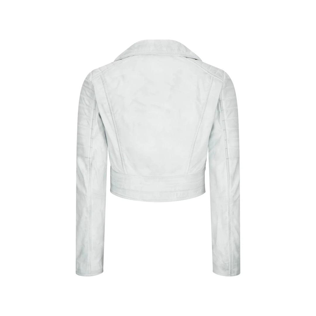 Womens Short Real Leather Jacket Cross Zip Biker Slim Fit Brando Soft Classic - Knighthood Store