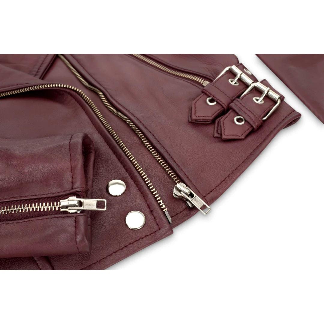 Womens Short Real Leather Jacket Cross Zip Biker Slim Fit Brando Soft Classic - Knighthood Store