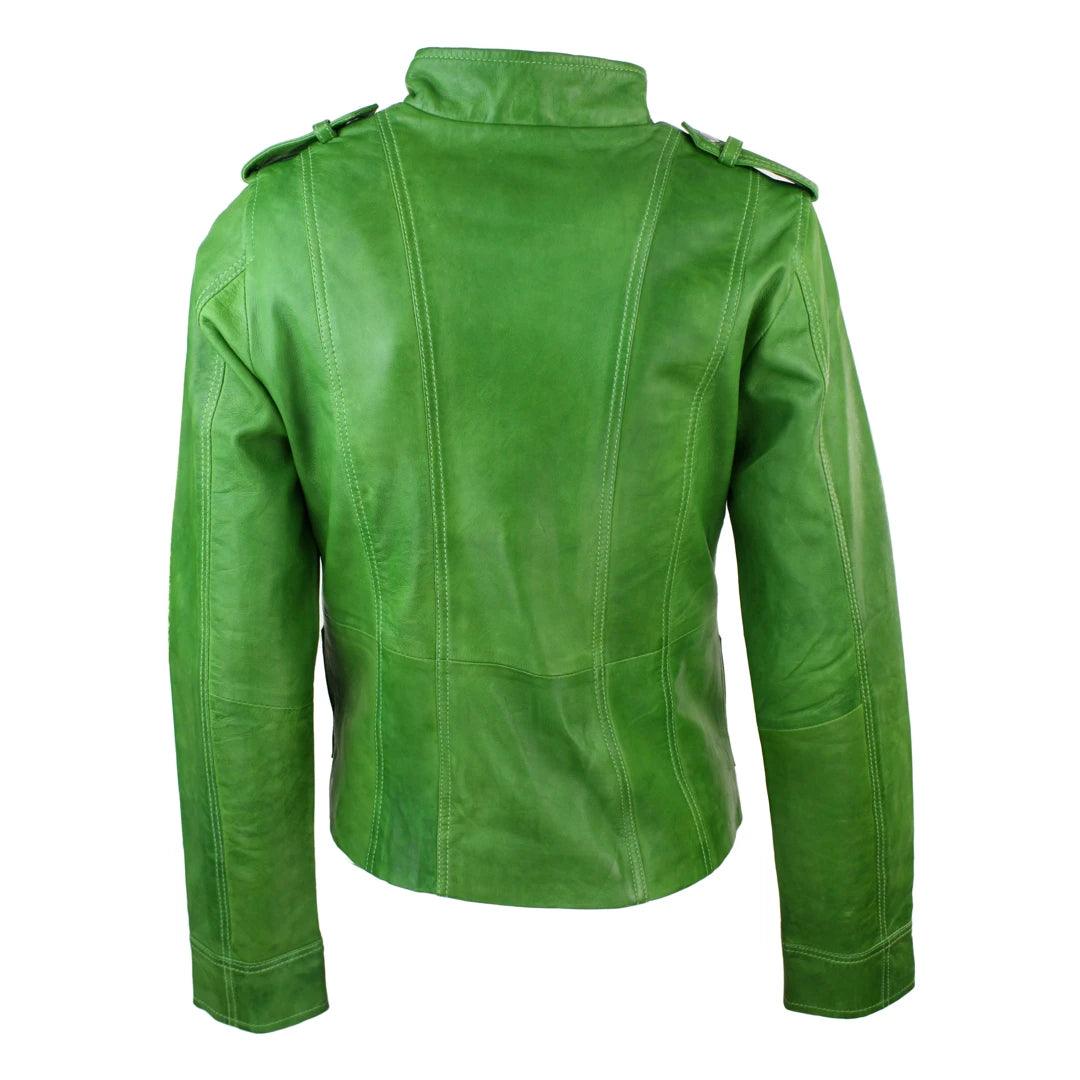 Ladies Women Genuine Real Leather Slim Fit Yellow Green Pink Biker Jacket - Knighthood Store