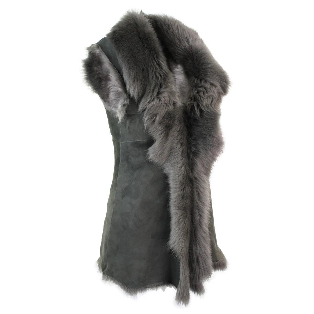 Ladies Women Real Spanish Toscana Shearling Sheepskin Grey Leather Waistcoat Gillet - Knighthood Store