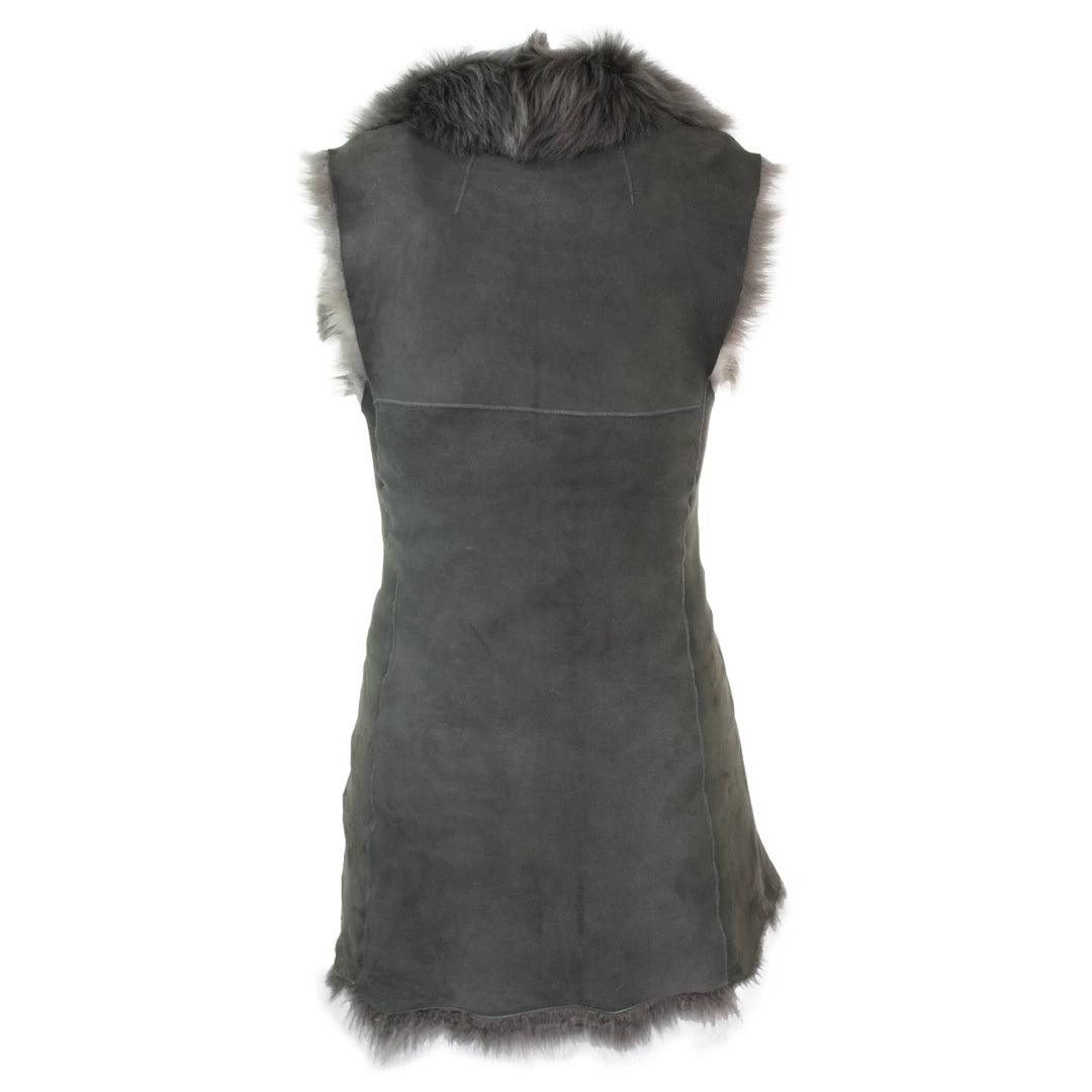Ladies Women Real Spanish Toscana Shearling Sheepskin Grey Leather Waistcoat Gillet - Knighthood Store