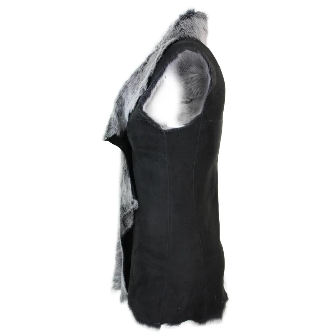 Ladies Women Real Spanish Toscana Shearling Sheepskin Black Grey Leather Waistcoat Gilet - Knighthood Store