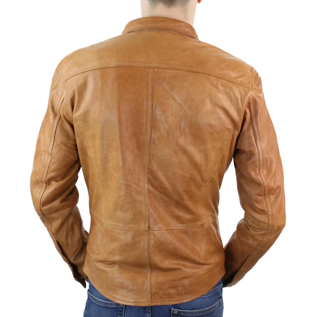 Mens Stud Shirt Real Leather Jacket Tan Grey Black Vintage Skinny Slim Fit Retro - Knighthood Store