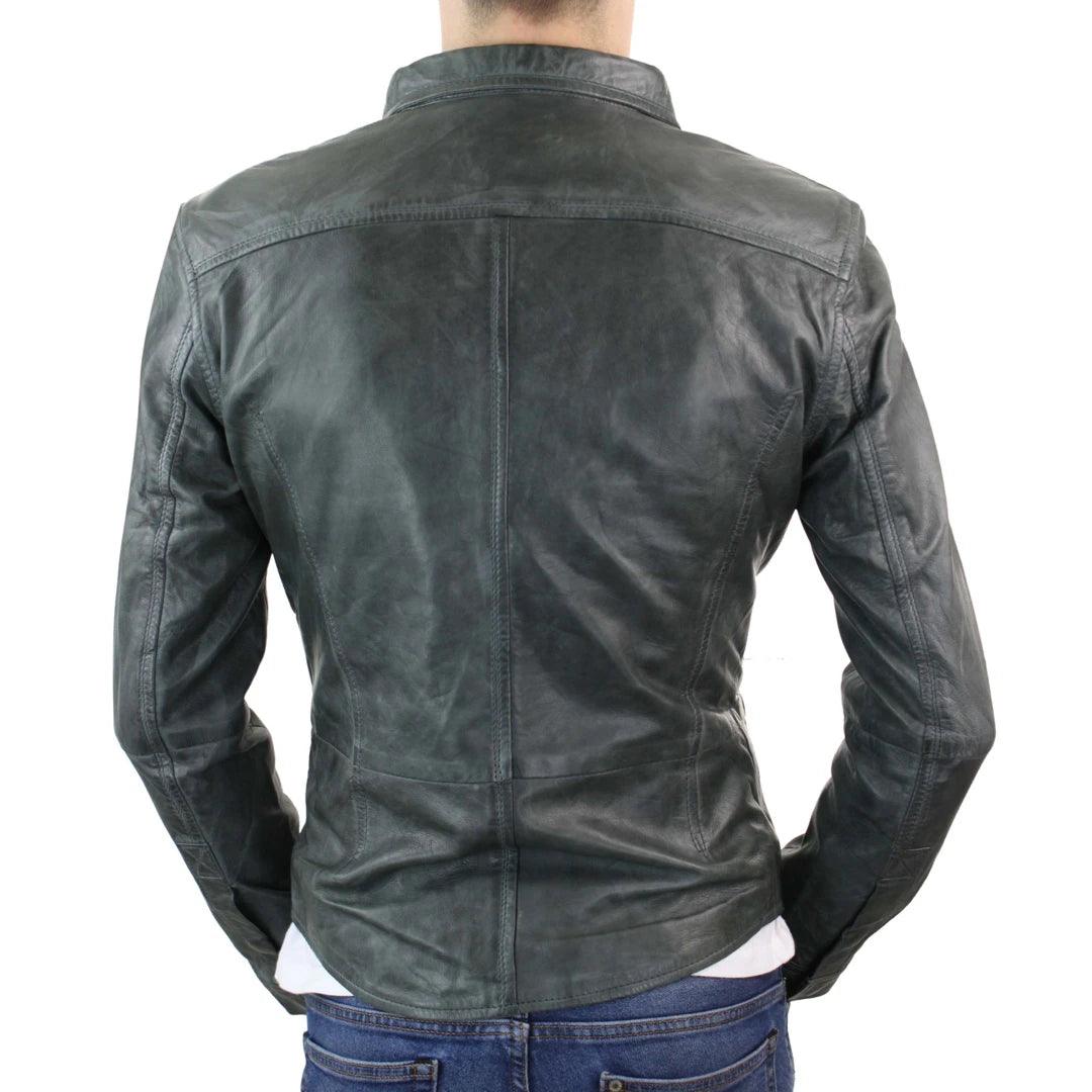 Mens Stud Shirt Real Leather Jacket Tan Grey Black Vintage Skinny Slim Fit Retro - Knighthood Store