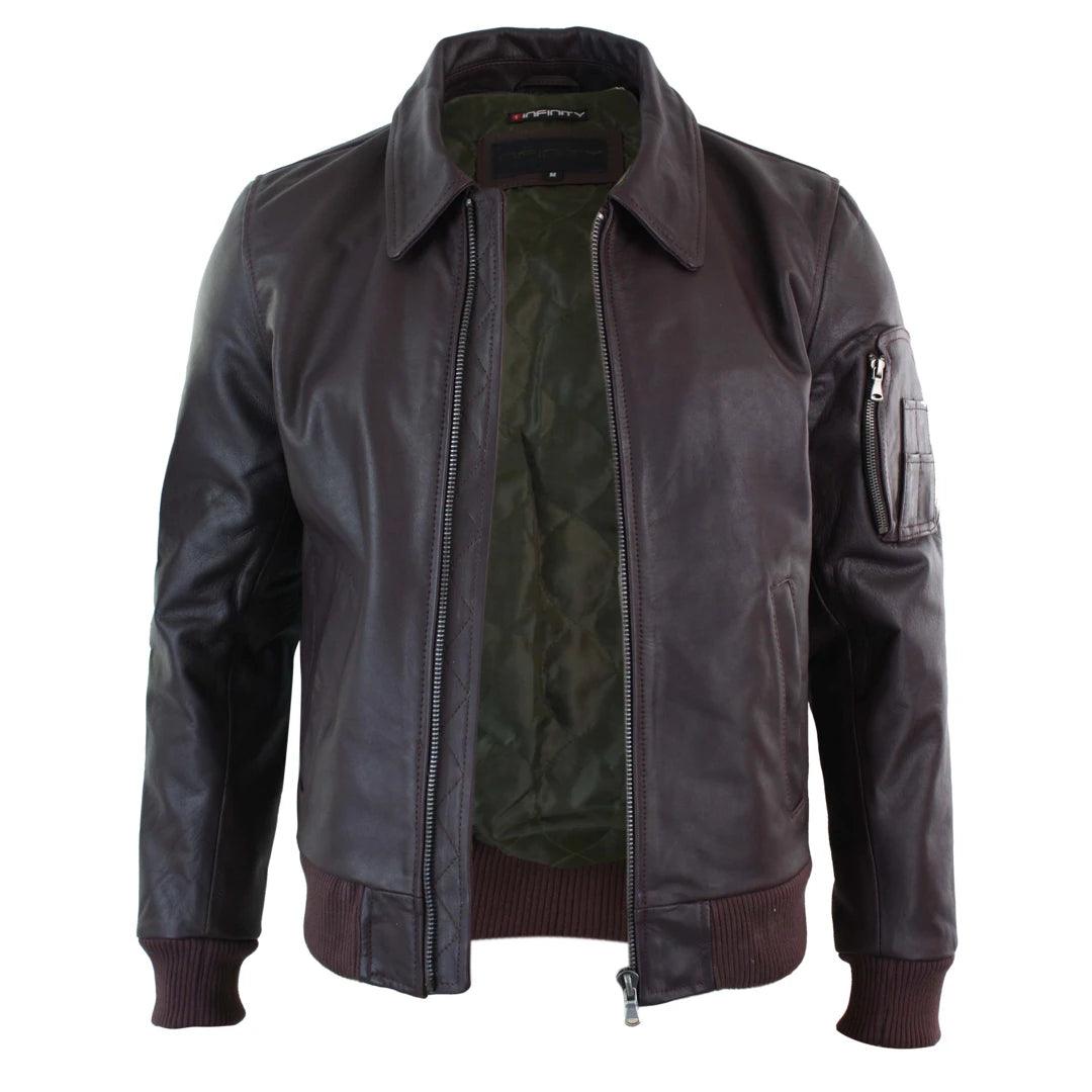 Mens Genuine Real Leather Harrington Bomber MA1 Classic Pilot MOD Jacket - Knighthood Store