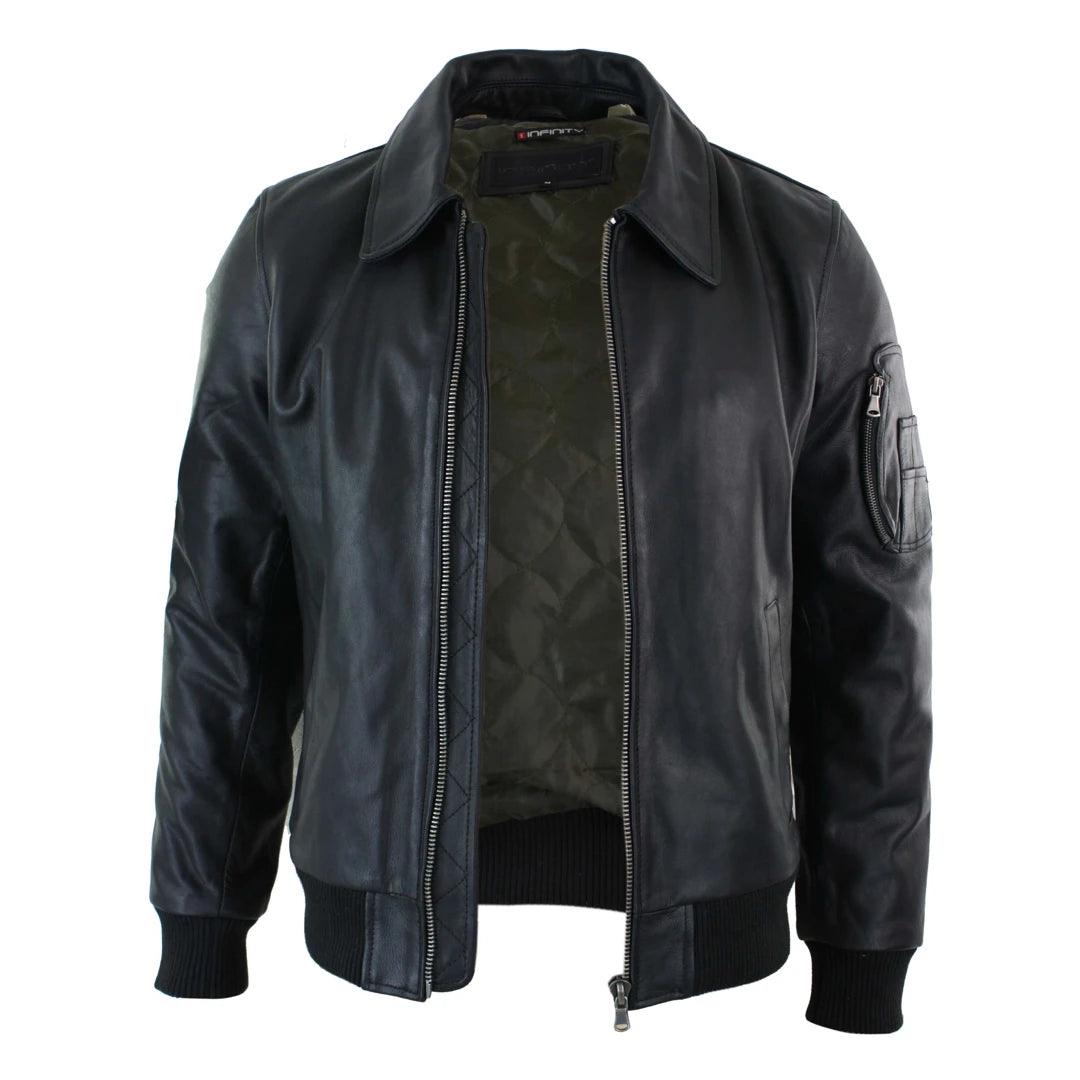 Mens Genuine Real Leather Harrington Bomber MA1 Classic Pilot MOD Jacket - Knighthood Store