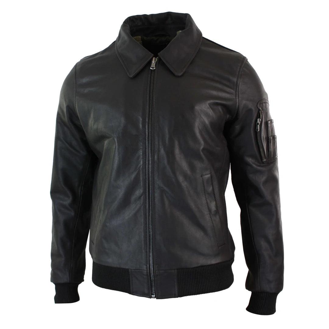 Mens Genuine Real Leather Harrington Bomber MA1 Classic Pilot MOD Jacket - Knighthood Store