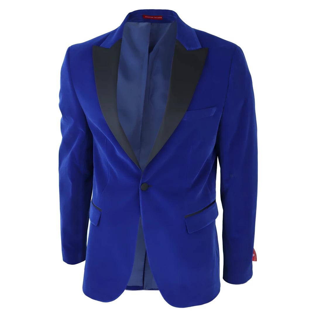 Mens Royal Blue Velvet Tuxedo Blazer Satin Peak Lapels Dinner Jacket Wedding Prom Black Tie - Knighthood Store
