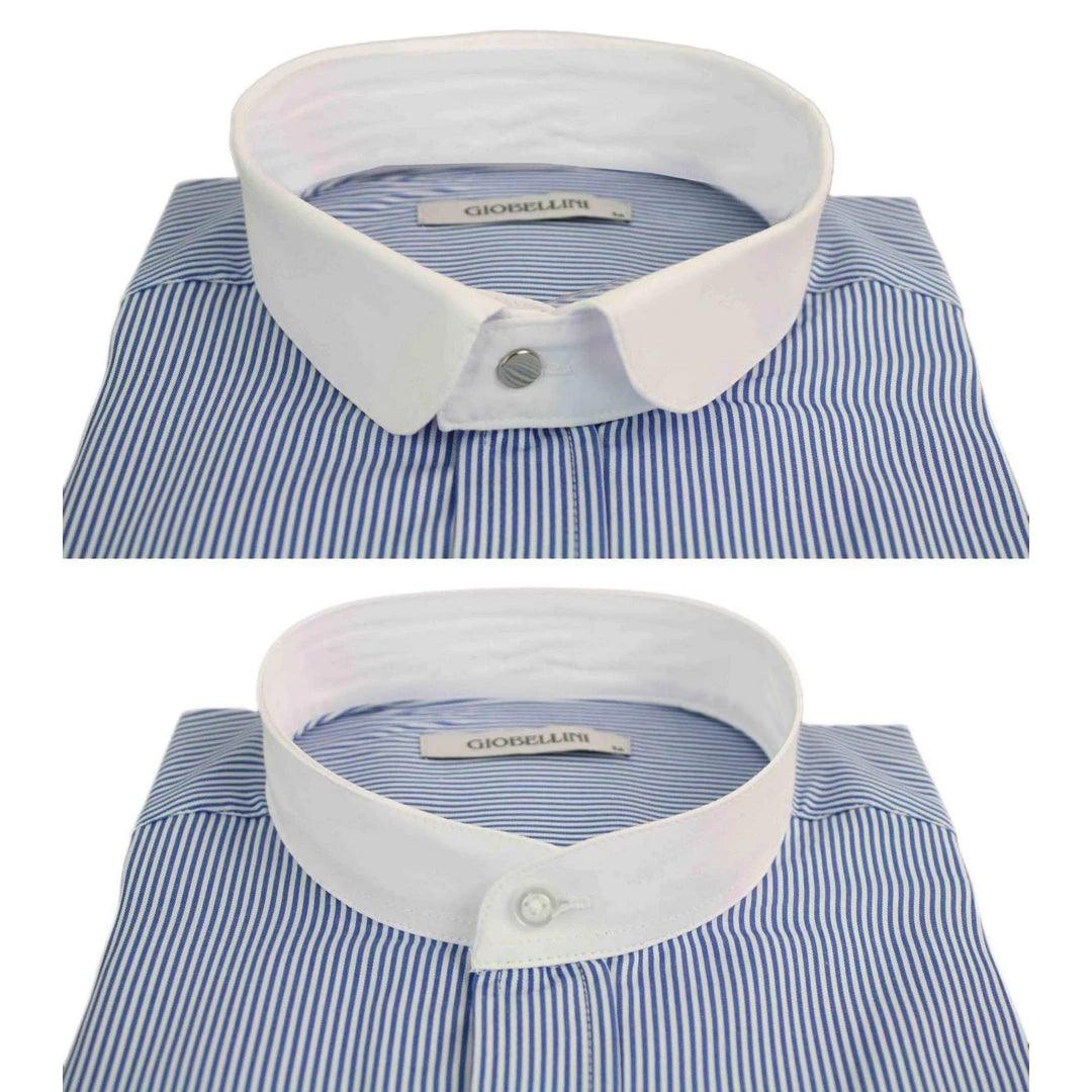 Mens Retro 1920s Shirt Vintage Classic Removable Collar Stripe Grandad Nehru Shelby Penny Button - Knighthood Store