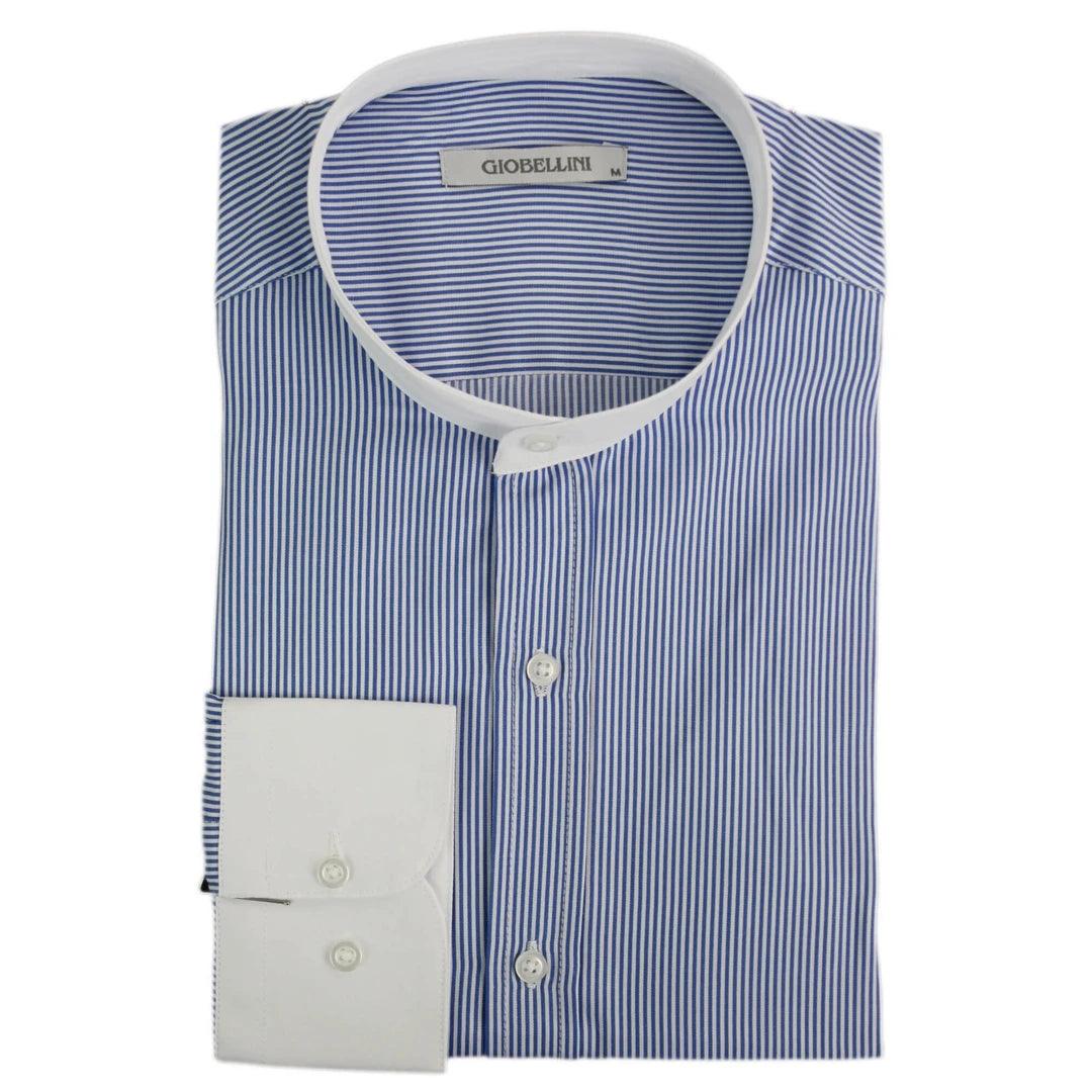 Mens Retro 1920s Shirt Vintage Classic Removable Collar Stripe Grandad Nehru Shelby Penny Button - Knighthood Store