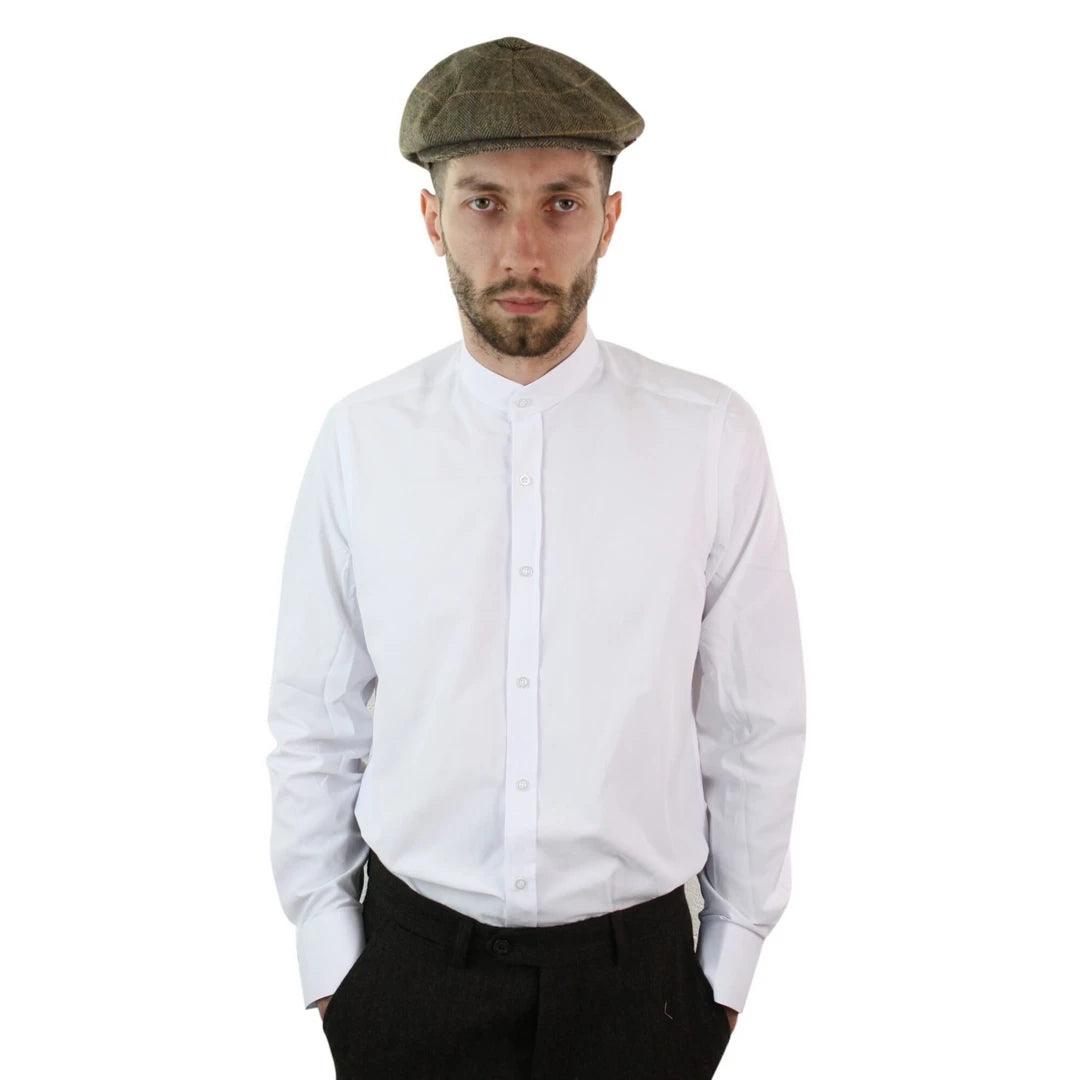 Mens Retro 1920s Shirt Vintage Classic Removable Collar Stripe Grandad Nehru Shelby Penny Button - Knighthood Store