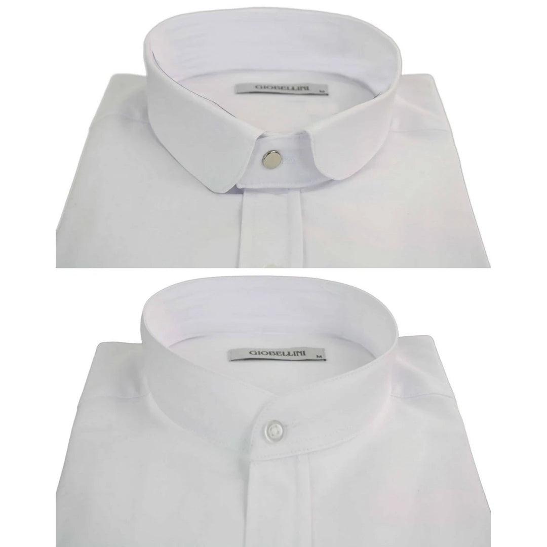 Mens Retro 1920s Shirt Vintage Classic Removable Collar Stripe Grandad Nehru Shelby Penny Button - Knighthood Store