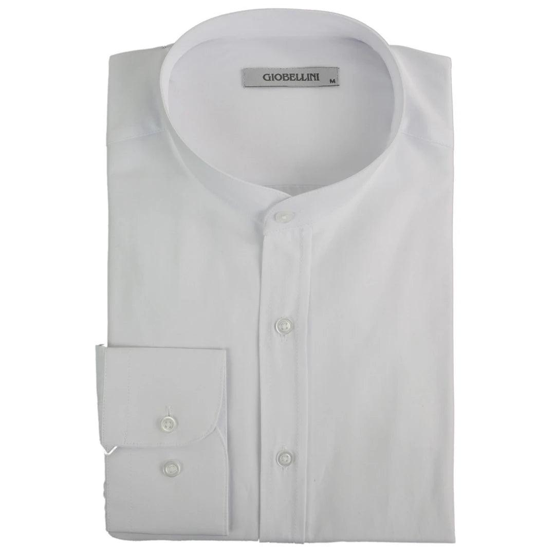 Mens Retro 1920s Shirt Vintage Classic Removable Collar Stripe Grandad Nehru Shelby Penny Button - Knighthood Store