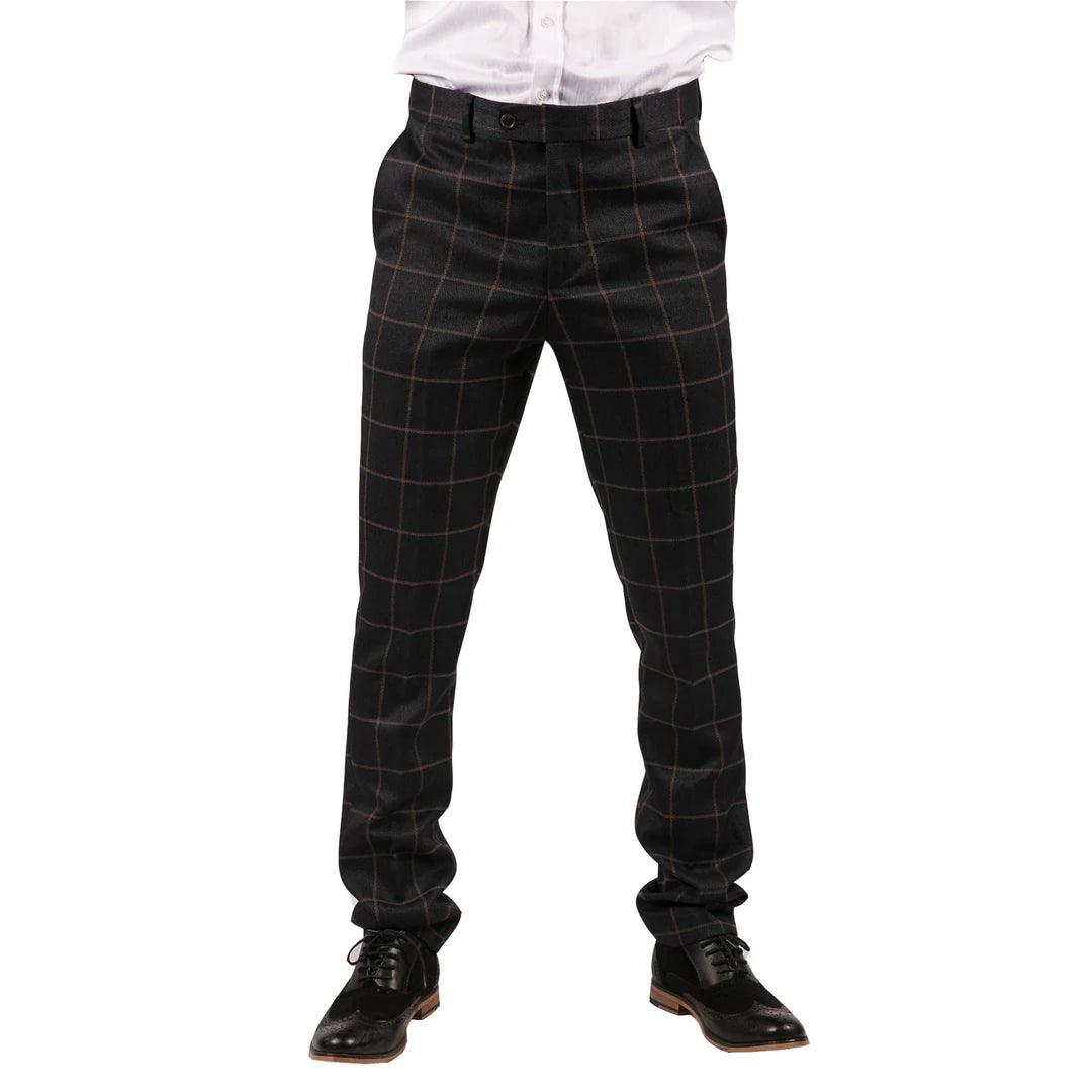 Mens Black Tweed Trousers Check Vintage 1920s Gatsby Blinders Tailored Fit Grey Blue - Knighthood Store