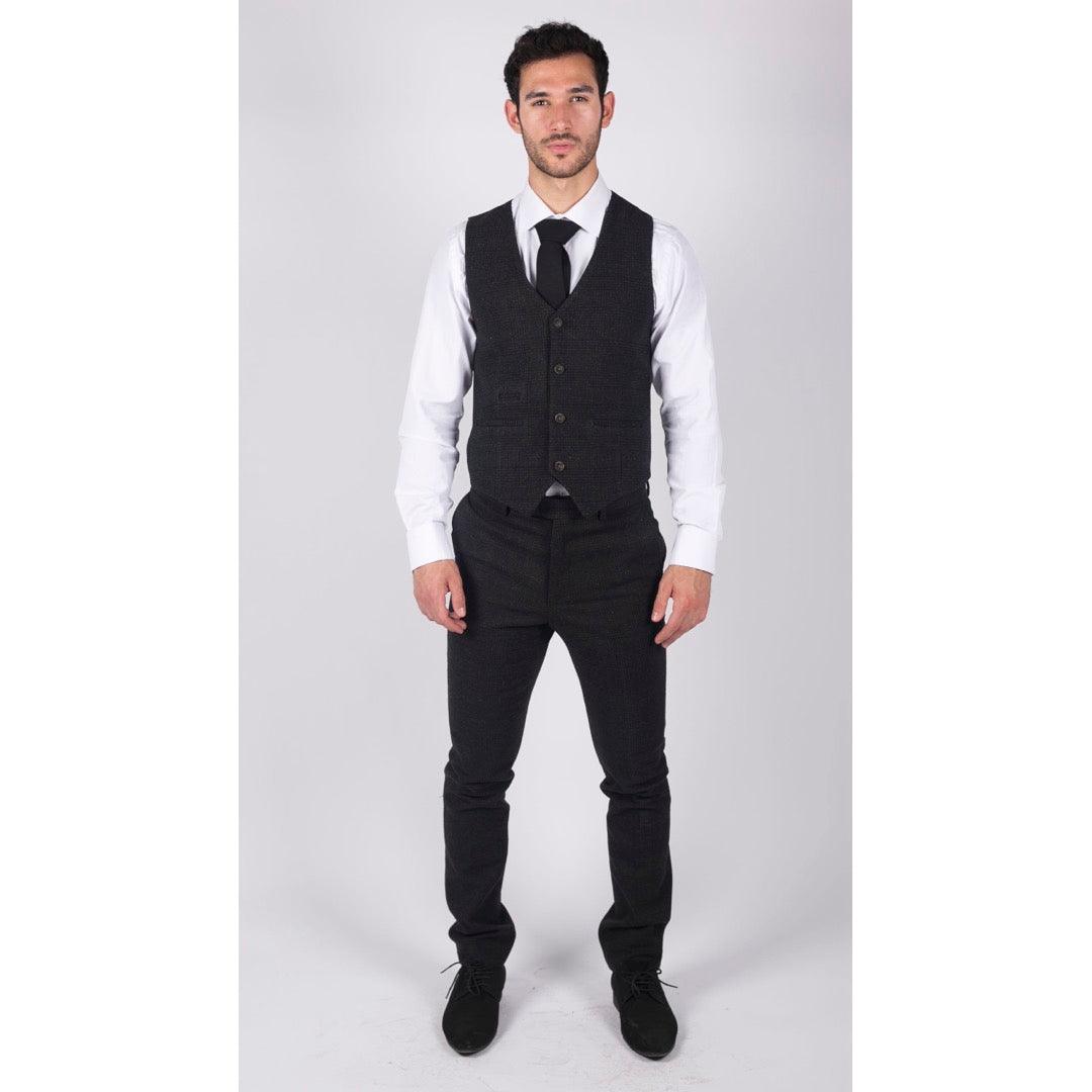 Mens Classic Waistcoat Prince Of Wales Check Black Slim Fit Vintage Wedding - Knighthood Store