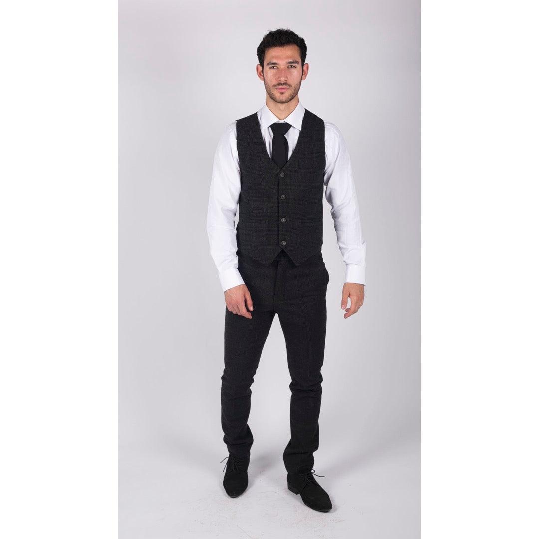 Mens Classic Waistcoat Prince Of Wales Check Black Slim Fit Vintage Wedding - Knighthood Store