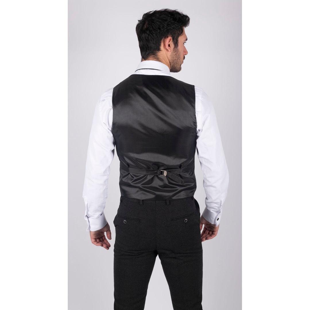 Mens Classic Waistcoat Prince Of Wales Check Black Slim Fit Vintage Wedding - Knighthood Store