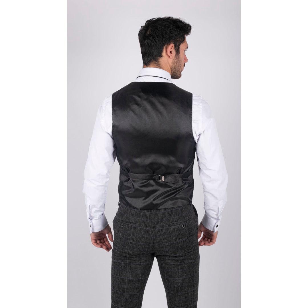 Mens Classic Waistcoat Prince Of Wales Check Dark Grey Slim Fit Vintage Wedding - Knighthood Store