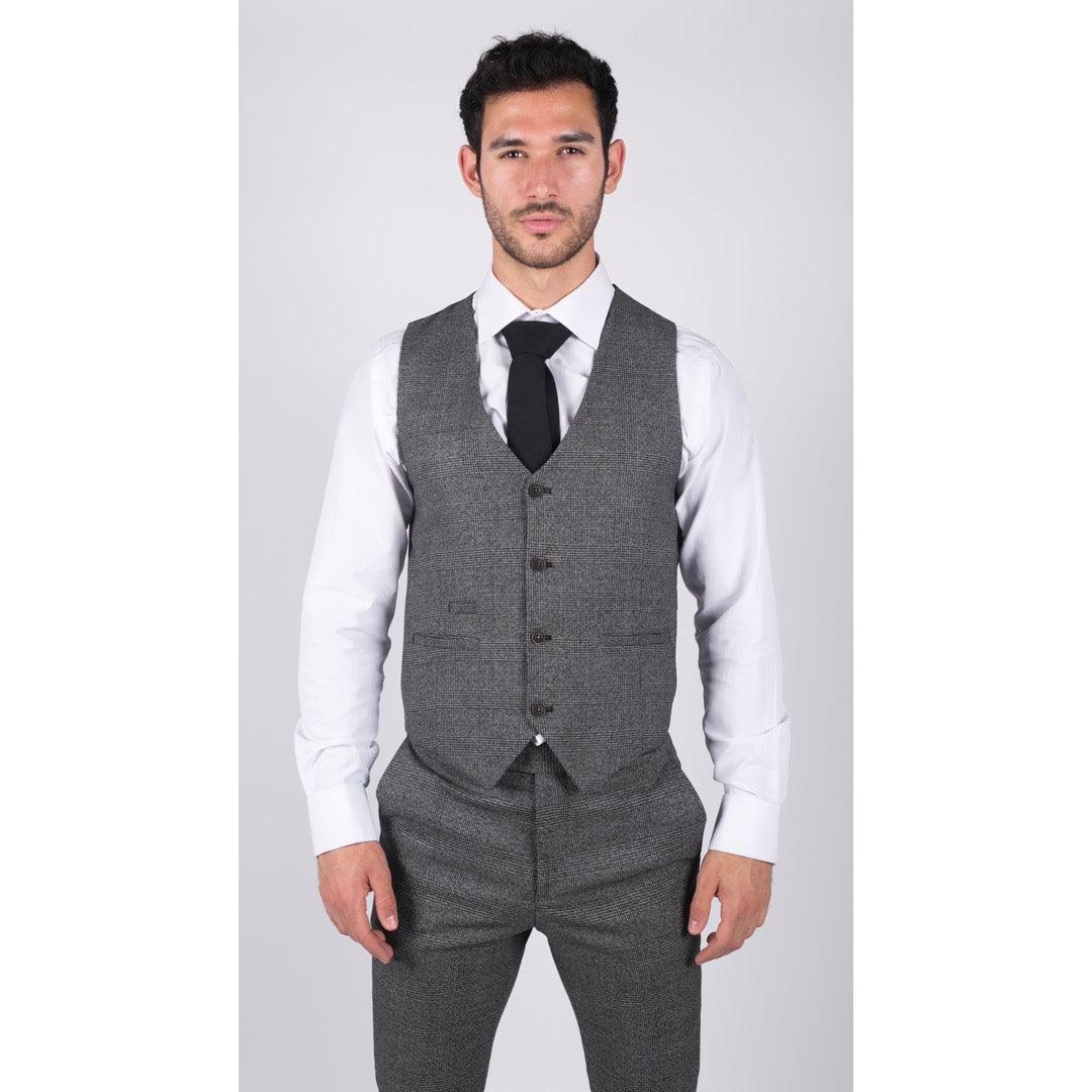 Mens Classic Waistcoat Prince Of Wales Check Grey Slim Fit Vintage Wedding - Knighthood Store