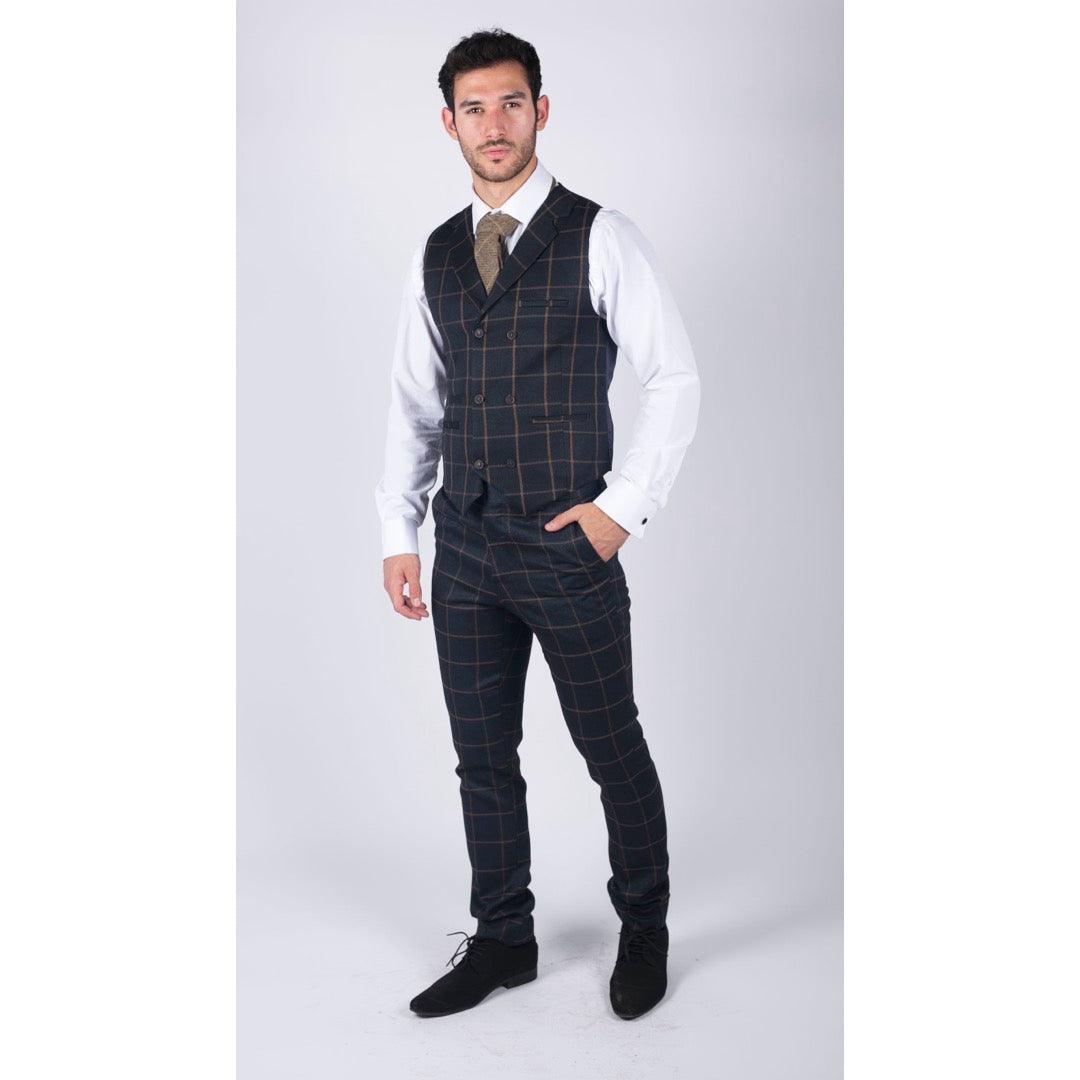 Mens Classic Waistcoat Prince Of Wales Check Navy Slim Fit Vintage Wedding - Knighthood Store