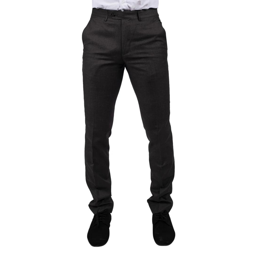 Mens Dark Grey Charcoal Trousers Classic Stitch Wedding Summer Prom Classic - Knighthood Store
