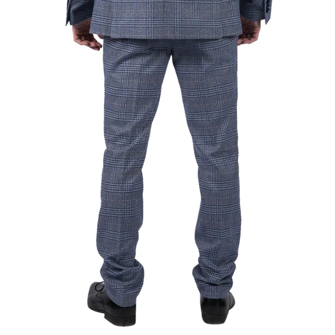 Mens Classic Trousers Tweed Check Retro 1920s Gatsby Blinders Royal Blue Wedding - Knighthood Store