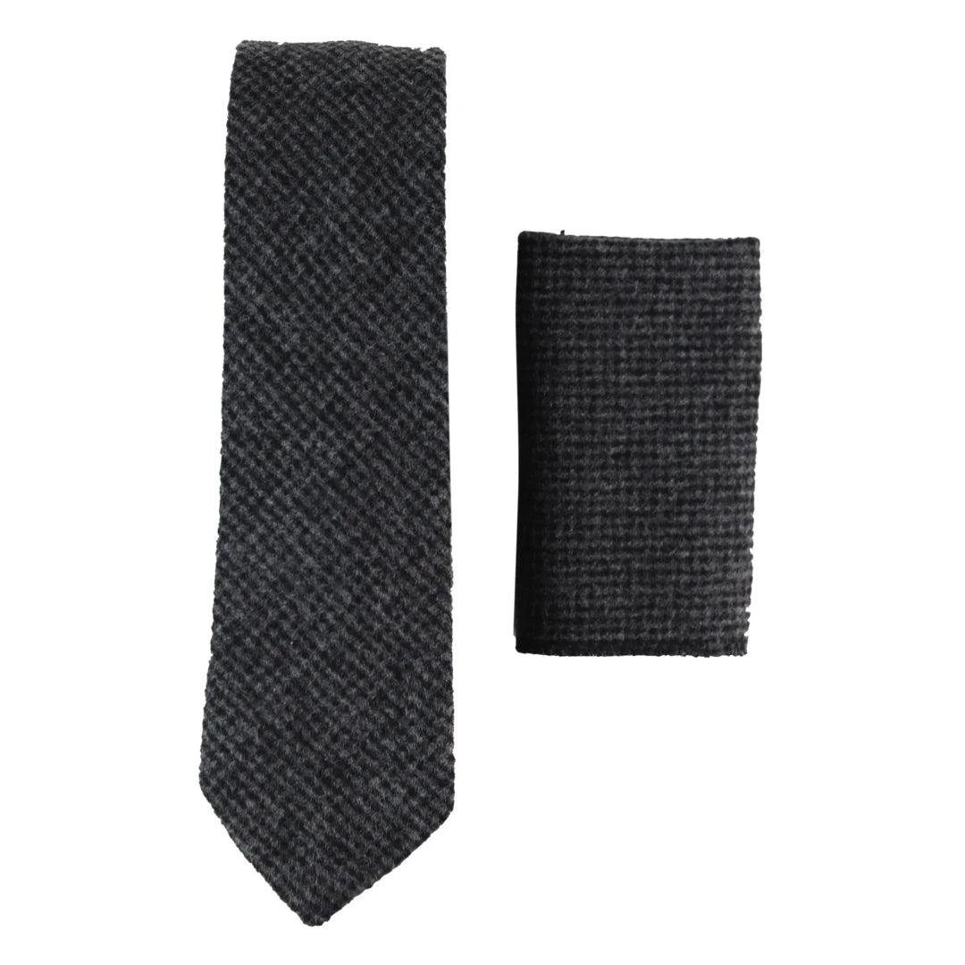 Mens Herringbone Tweed Wool Tie & Hankerchief 2" Smart Formal - Knighthood Store