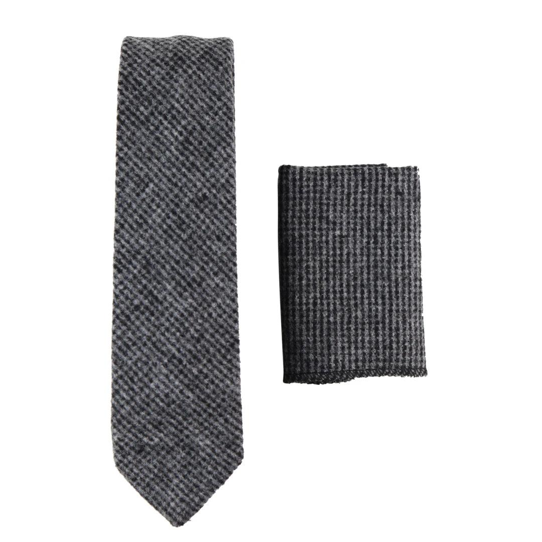 Mens Herringbone Tweed Wool Tie & Hankerchief 2" Smart Formal - Knighthood Store