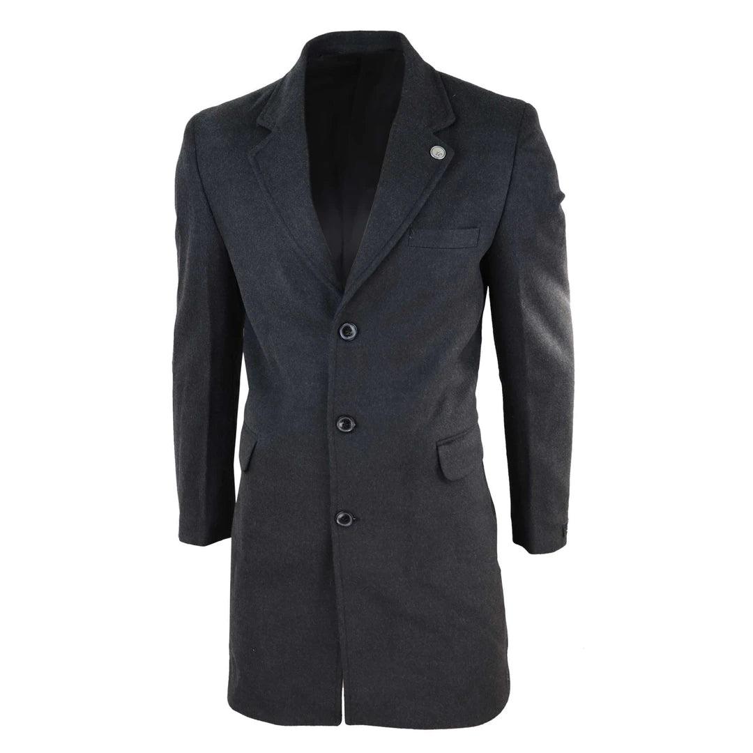 Mens 3/4 Long Overcoat Jacket Wool Feel Coat Blinders Slim Fit - Knighthood Store