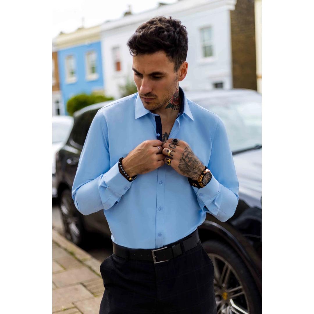 Mens Button Down Cuff Shirt Smart Casual Formal Slim Fit Cotton Long Sleeve - Knighthood Store