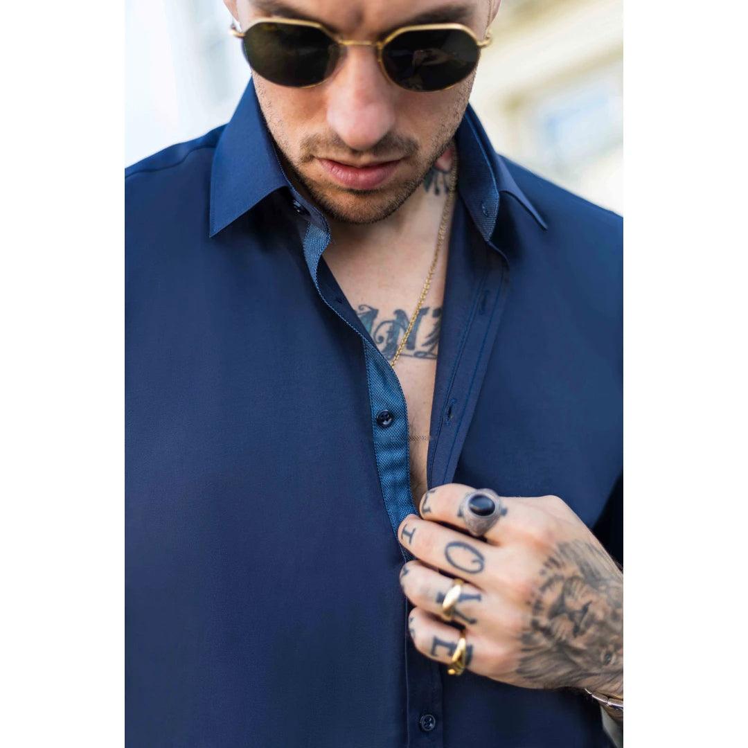 Mens Button Down Cuff Shirt Smart Casual Formal Slim Fit Cotton Long Sleeve - Knighthood Store