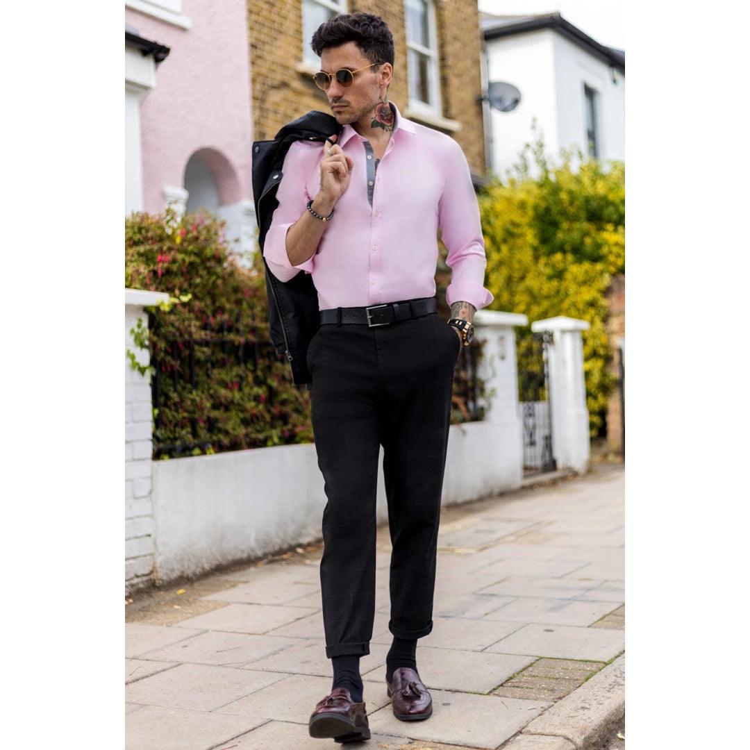 Mens Button Down Cuff Shirt Smart Casual Formal Slim Fit Cotton Long Sleeve - Knighthood Store