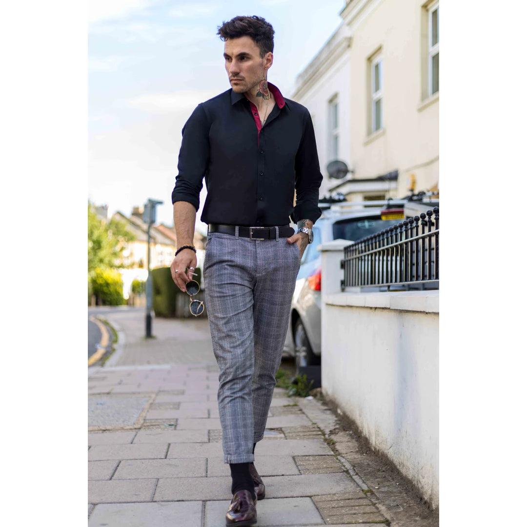 Mens Button Down Cuff Shirt Smart Casual Formal Slim Fit Cotton Long Sleeve - Knighthood Store