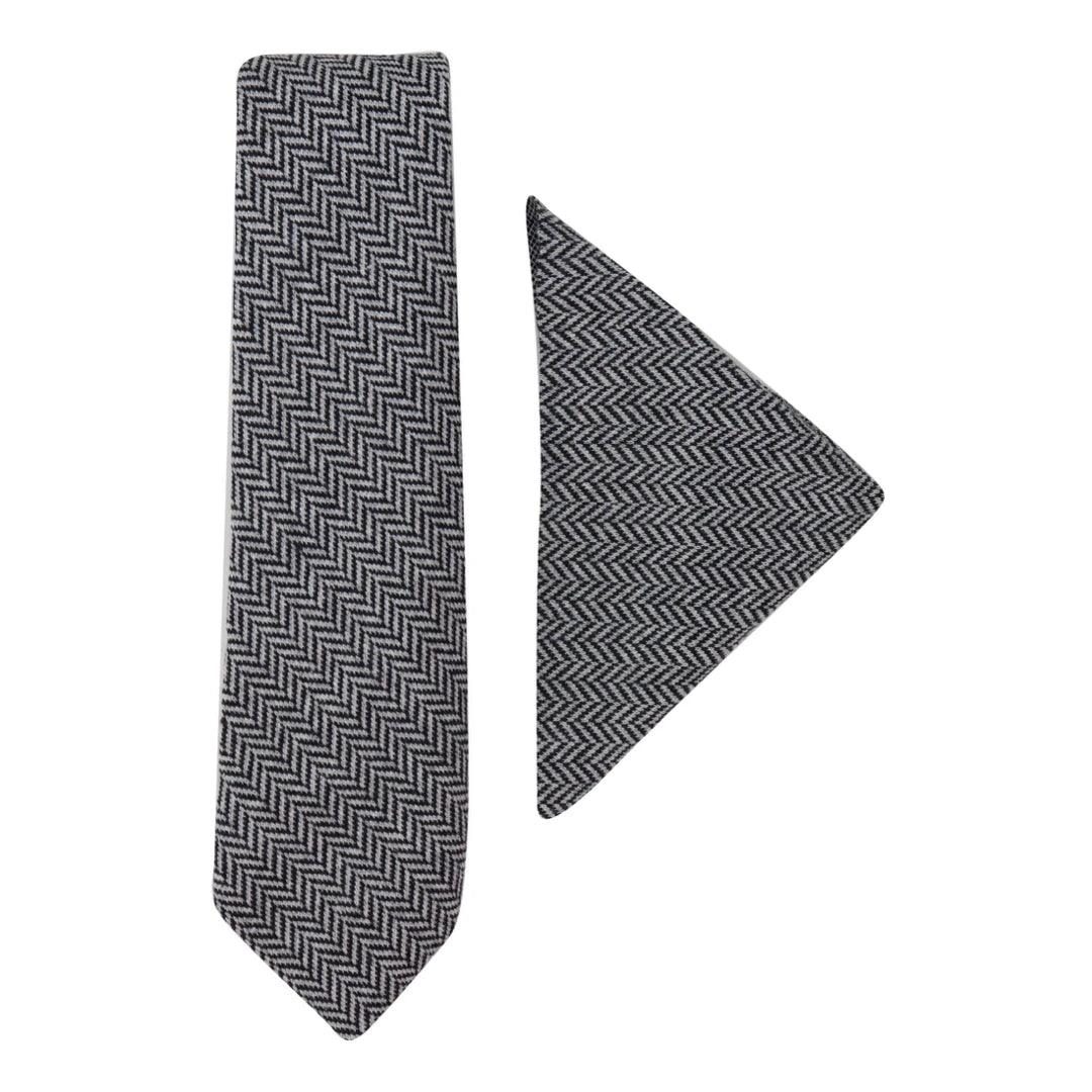 Mens Tweed Tie Hankie Set Classic Vintage British Heritage Wool Herringbone - Knighthood Store