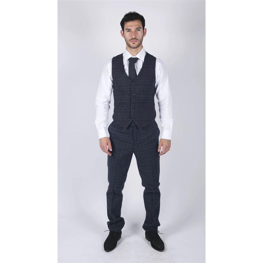 Mens Classic Waistcoat Prince Of Wales Check Blue Slim Fit Vintage Wedding - Knighthood Store