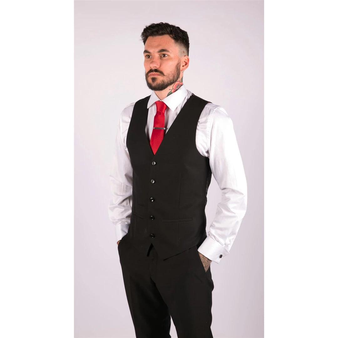 Mens Classic Black Waistcoat Funeral Wedding Office Work Smart Casual Slim Fit - Knighthood Store