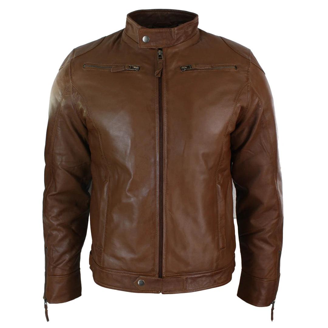 Mens Real Leather Jacket Biker Style Vintage Burgandy Wine Zip Pockets Casual Retro - Knighthood Store