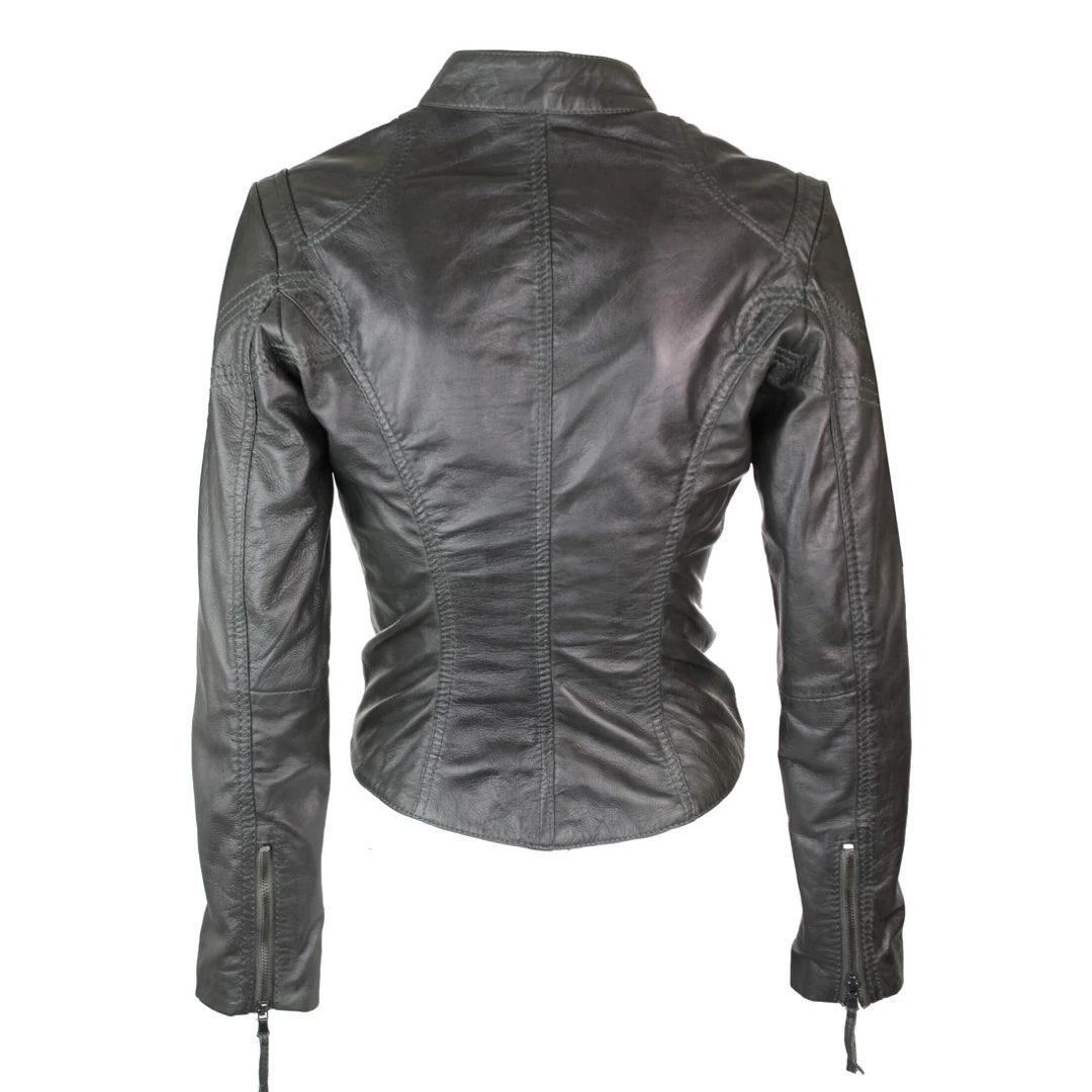Ladies Womens Real Leather Vintage Slim Fit Biker Leather Jacket - Knighthood Store