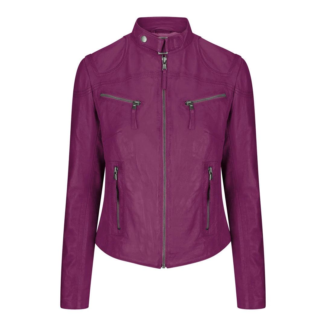 Ladies Womens Real Leather Vintage Slim Fit Biker Leather Jacket - Knighthood Store