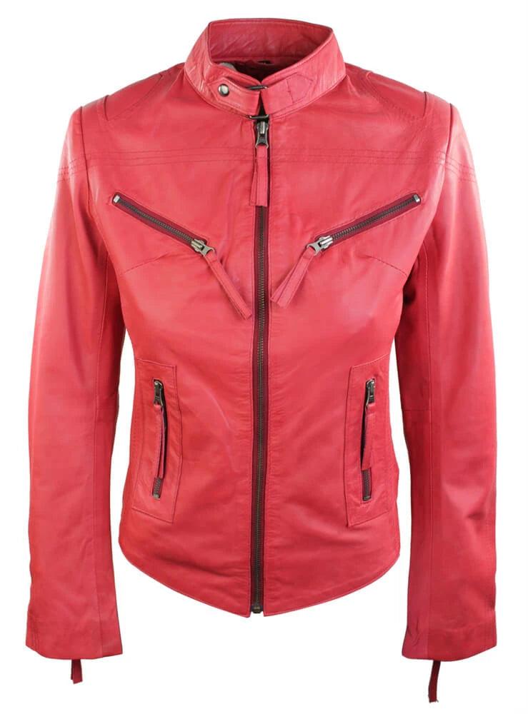 Ladies Womens Real Leather Vintage Slim Fit Biker Leather Jacket - Knighthood Store