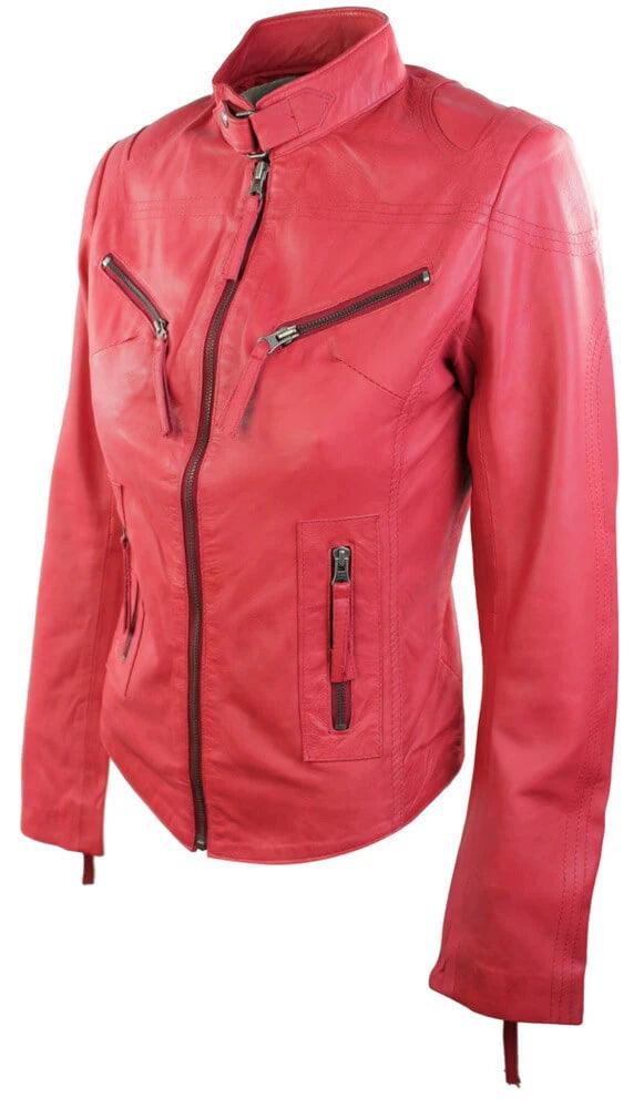 Ladies Womens Real Leather Vintage Slim Fit Biker Leather Jacket - Knighthood Store