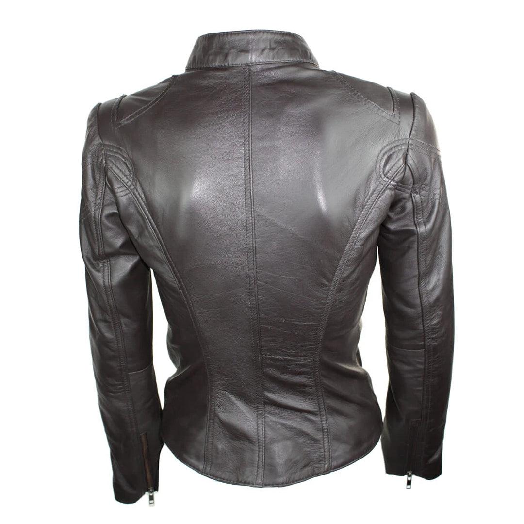 Ladies Womens Real Leather Vintage Slim Fit Biker Leather Jacket - Knighthood Store