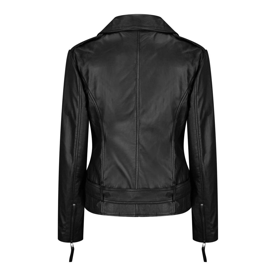Ladies Womens Black Real Leather Slim Fit Soft Zip Biker Style Jacket - Knighthood Store