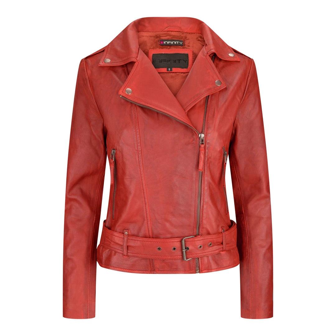 Ladies Womens Black Real Leather Slim Fit Soft Zip Biker Style Jacket - Knighthood Store