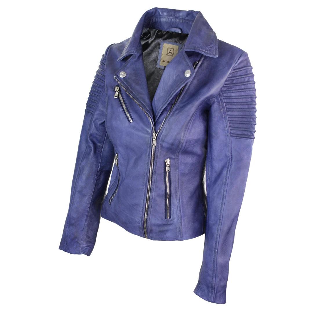 Womens Vintage Slim Fitted Soft Real Leather Ladies Biker Jacket - Knighthood Store