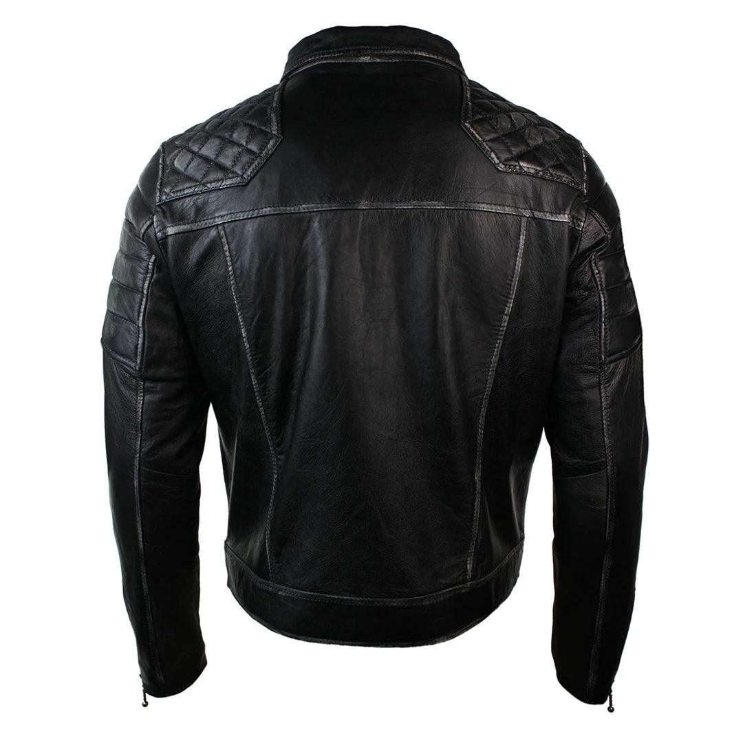 Mens Punk Rock Real Leather Cross Zip Biker Jacket Vintage Retro Effect - Knighthood Store