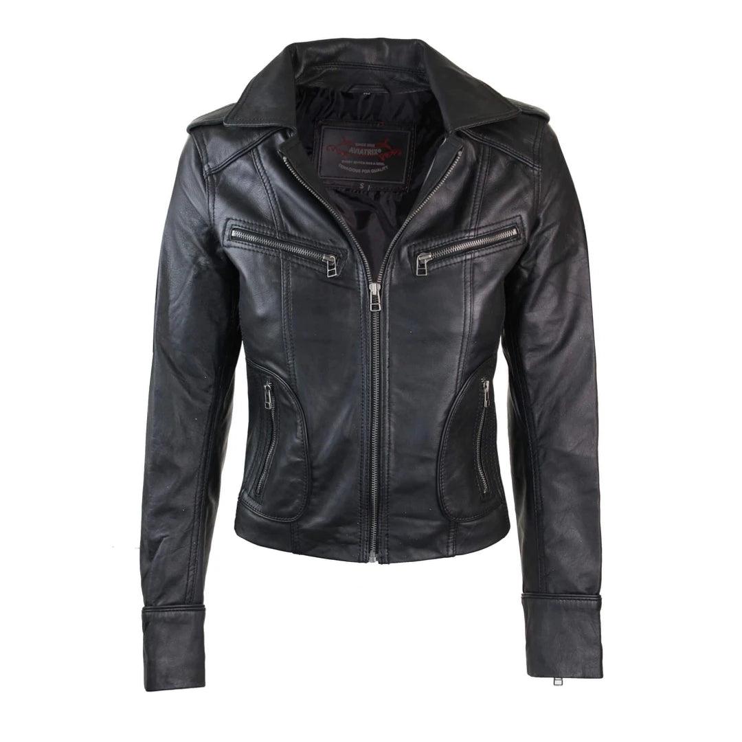 Ladies Women Real Leather Biker Rock Purple Red Slim Fit Jacket - Knighthood Store